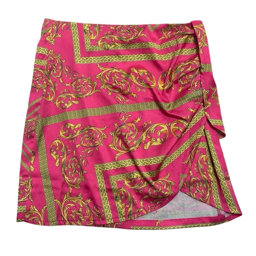 ✨ Pink & Gold Silky Baroque Skirt NWT 💗 Night Out High Fashion • Size M
